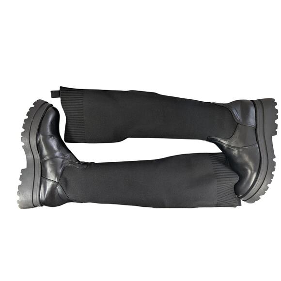 NWOT! NO DOUBT! BLACK VEGAN LEATHER & ELASTIC SKINTIGHT MILITARY BOOTS! SZ 10M - Picture 6 of 10